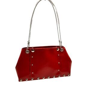 Hardwear By Renee Red Vinyl Grommet Bag Wood Base Cable Handles Citycore